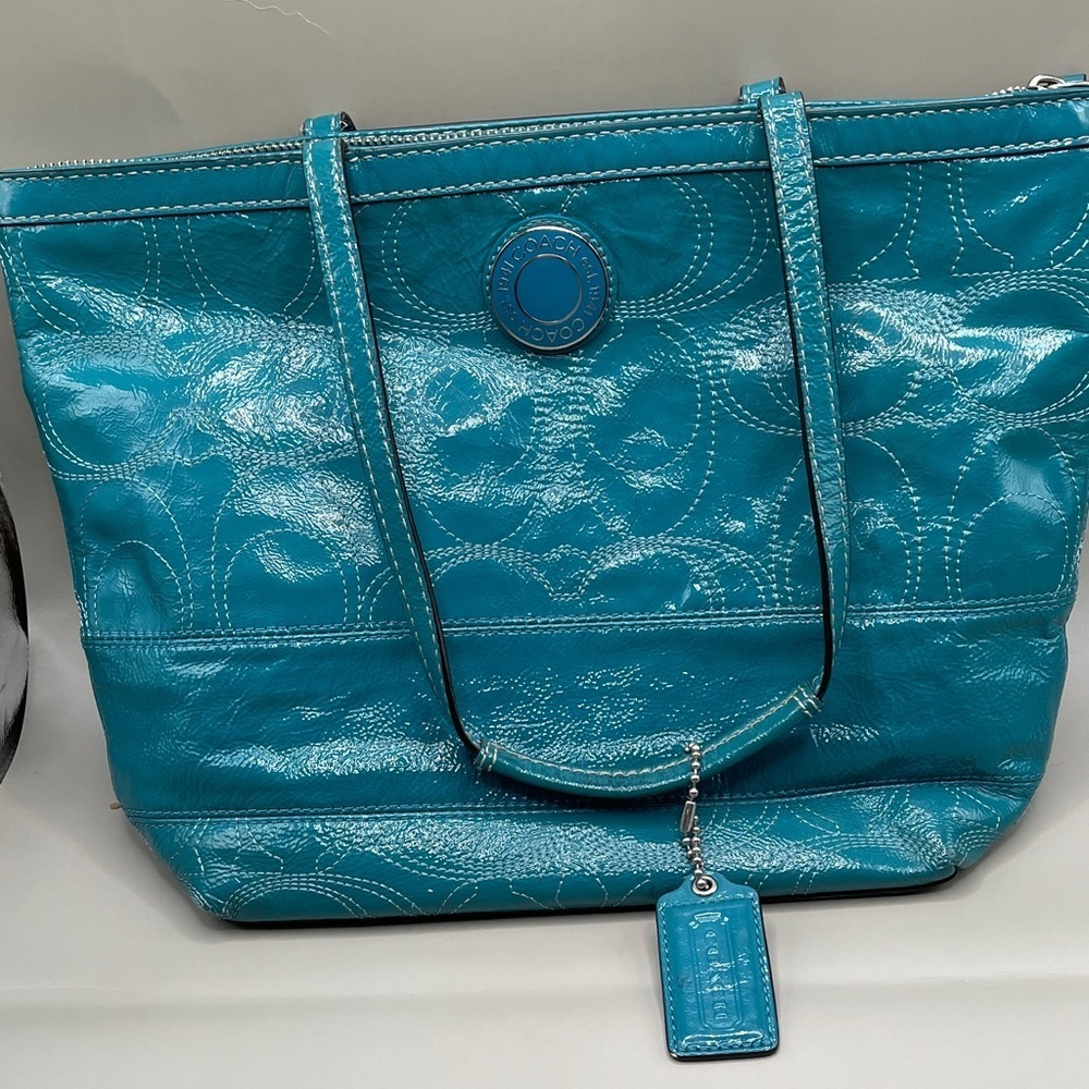 Coach Stunning Patent Leather Bag Teal Coach E1275-F19198